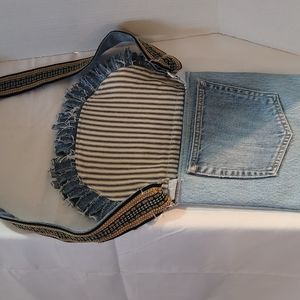 Denim bag upcycled from jeans..over the shoulder strap. lots of pockets for stor